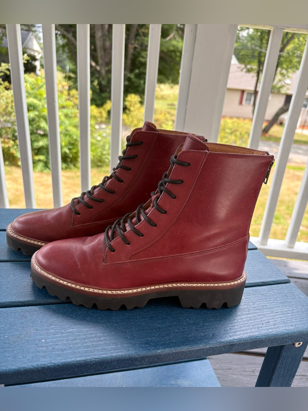 Madewell CityWalk Women’s Red Leather Lace-Up Combat Boots with Lug Sole